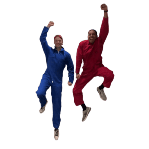 2-boys-white-and-brown-jumping-overalls-blue-and-red