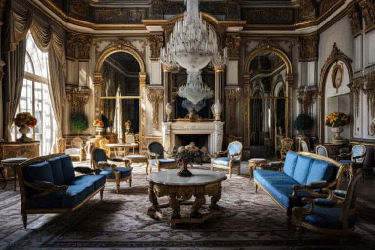 Klassieke woonkamer met luxe meubels en gouden details, klaar voor inboedelverwijdering na overlijde.